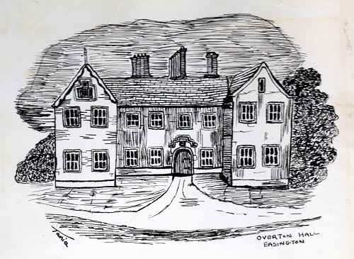 A pen and ink drawing of Overton Hall