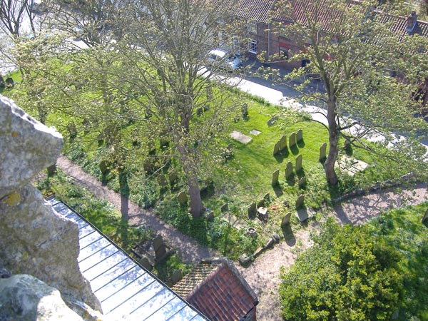 A view of the graveyard of All Saints, Easington, taken from the church tower