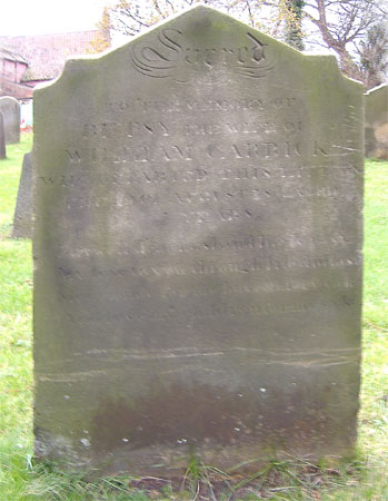 The gravestone of Betsy Carrick, the wife of a farm labourer