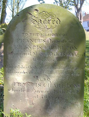 The gravestone of Frances Charlton and her husband Francis