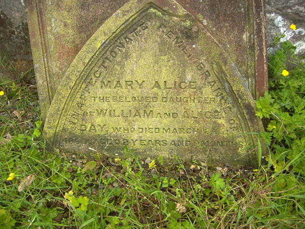 The gravestone of two years old Mary Alice Day and her four years old brother Fredrick William