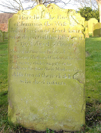 The gravestone of Jemima Fewson and her two children who died as infants