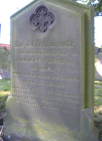 The gravestone of Thomas Fussey