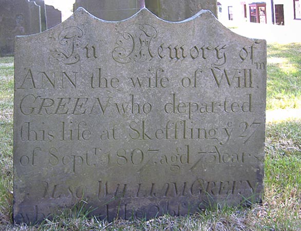 The gravestone of Ann and William Green