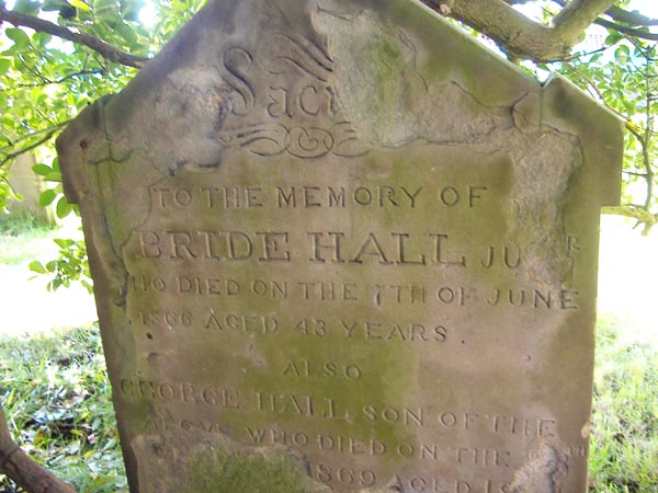 The grave of Bride Hall and his son George