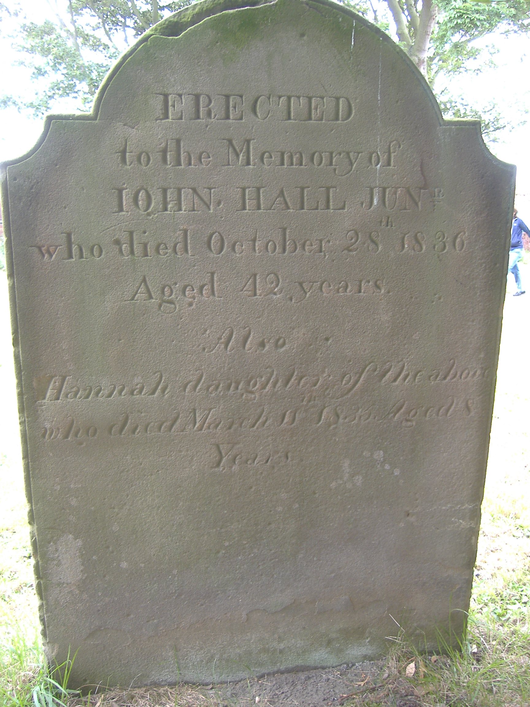 The gravestone of John Hall jnr and his daughter Hannah