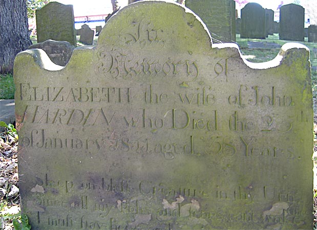 The gravestone of Elizabeth Hardin