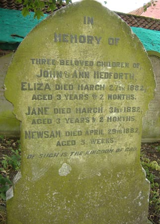 The gravestone of three young Medforth children