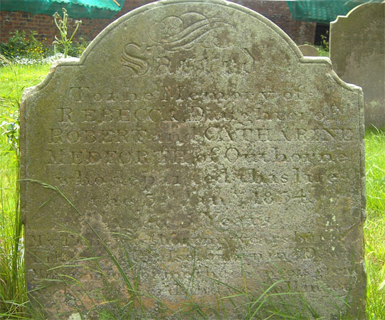 The gravestone of five years old Rebecca Medforth