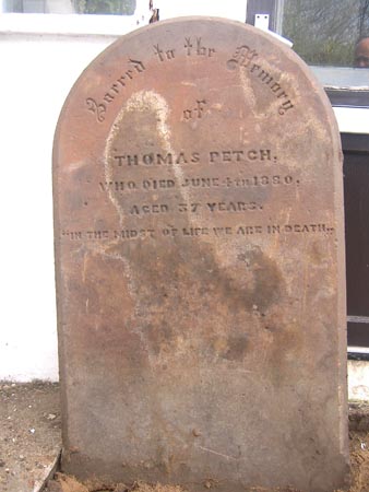 The gravestone of Thomas Petch, returned to Easington after a mysterious stay in Kilnsea