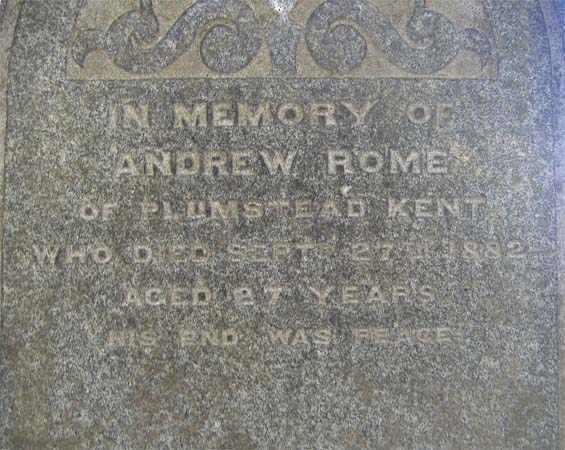 The inscription on the gravestone of Andrew Rome