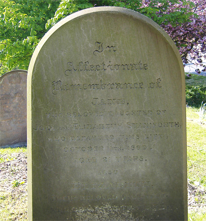 The gravestone of Jane Staniforth and her sister Elizabeth