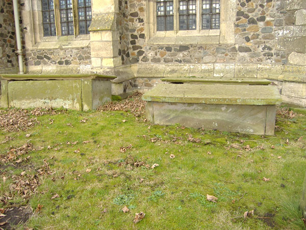 Three table top box tombs, the graves of John Stark of Skeffling, John Stark of Out Newton and William Hodgeson of Easington