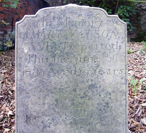 The gravestone of Mary Watson, who was originally buried in the graveyard at Kilnsea before it fell into the North Sea
