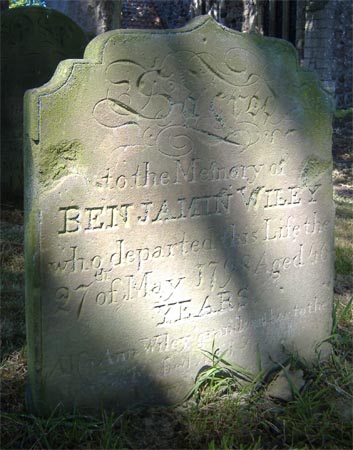 The gravestone of Benjamin Wiley and his two grandaughters
