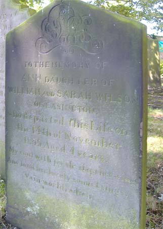 The gravestone of 4 years old Ann Wilson