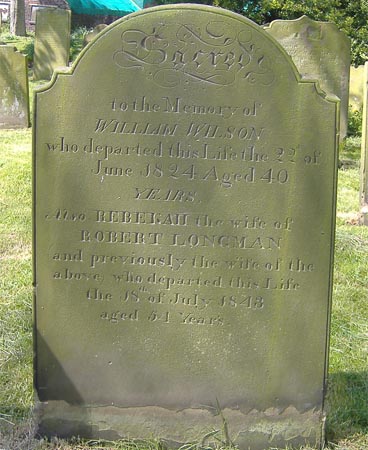 The gravestone of William Wilson and his wife Rebekah Longman