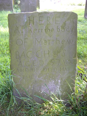 The simple gravestone of Matthew Bacchus, still in remarkable condition