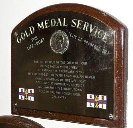 The Gold Medal awarded to Coxwain Brian Bevan for his rescue in 1979